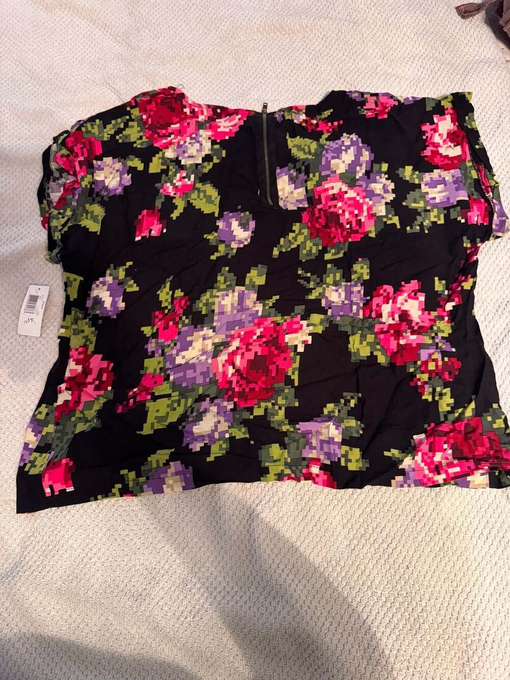 No Boundaries Pixelated Floral Print Top with Back Zipper